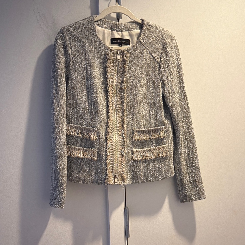 Nanette Lepore Gray Fringed Blazer